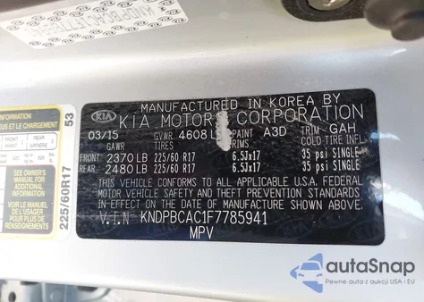 2015 Kia Sportage Lx from USA, damaged, VIN KNDPBCAC1F7785941